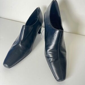 The Touch‎ of Nina Black Leather Square Toe Block Heel Shooties Pumps Women's 6M
